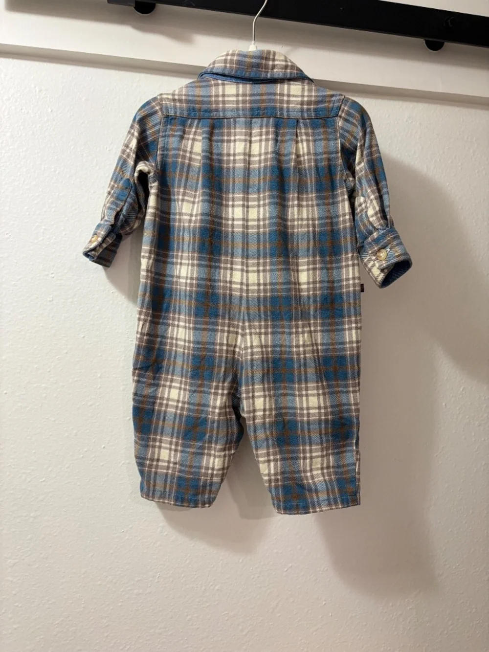 Ralph Lauren Infant Boys Sz 6M Blue Plaid Flannel One Piece Jumpsuit
